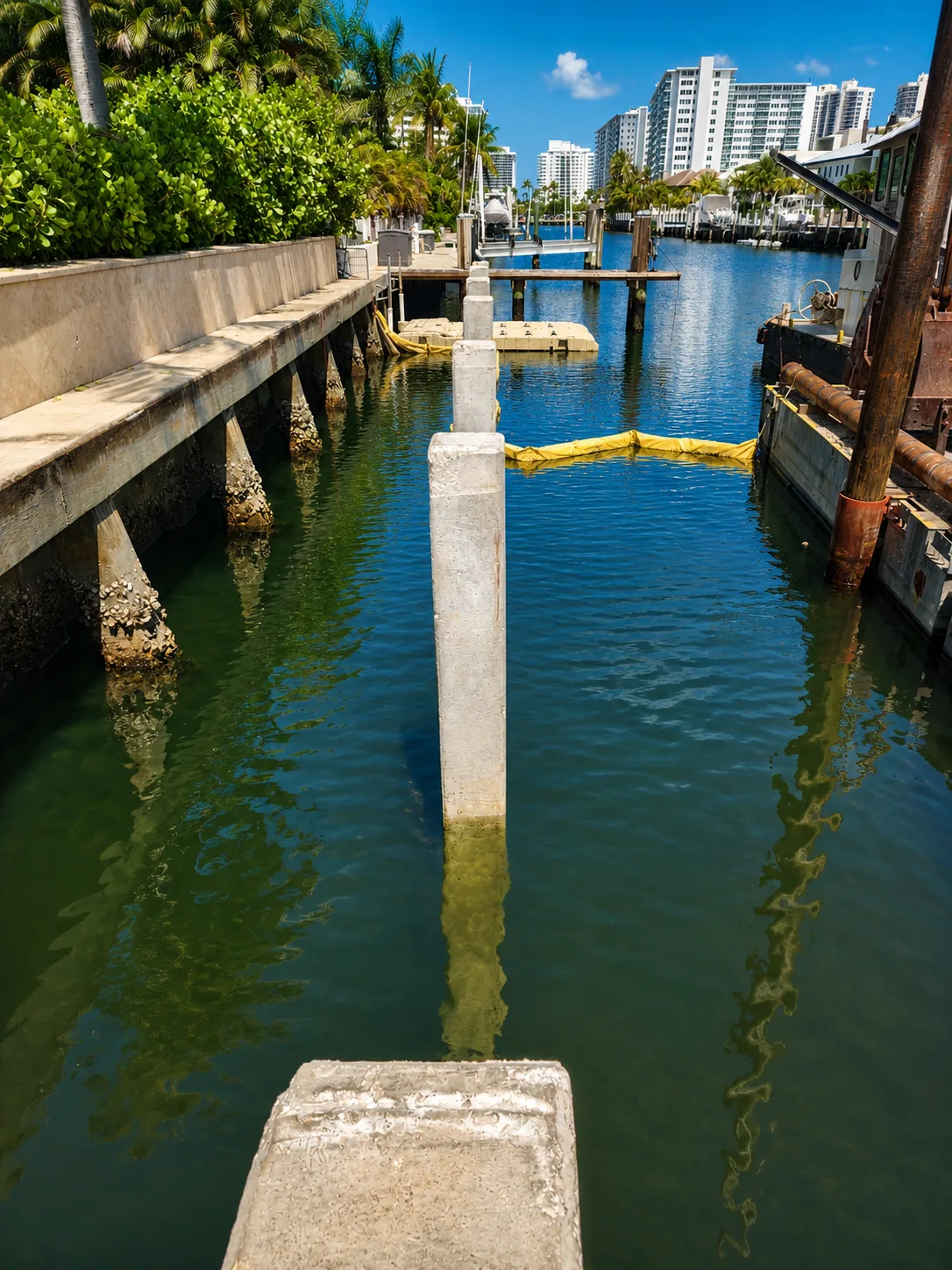 Concrete piling in a waterfront canal