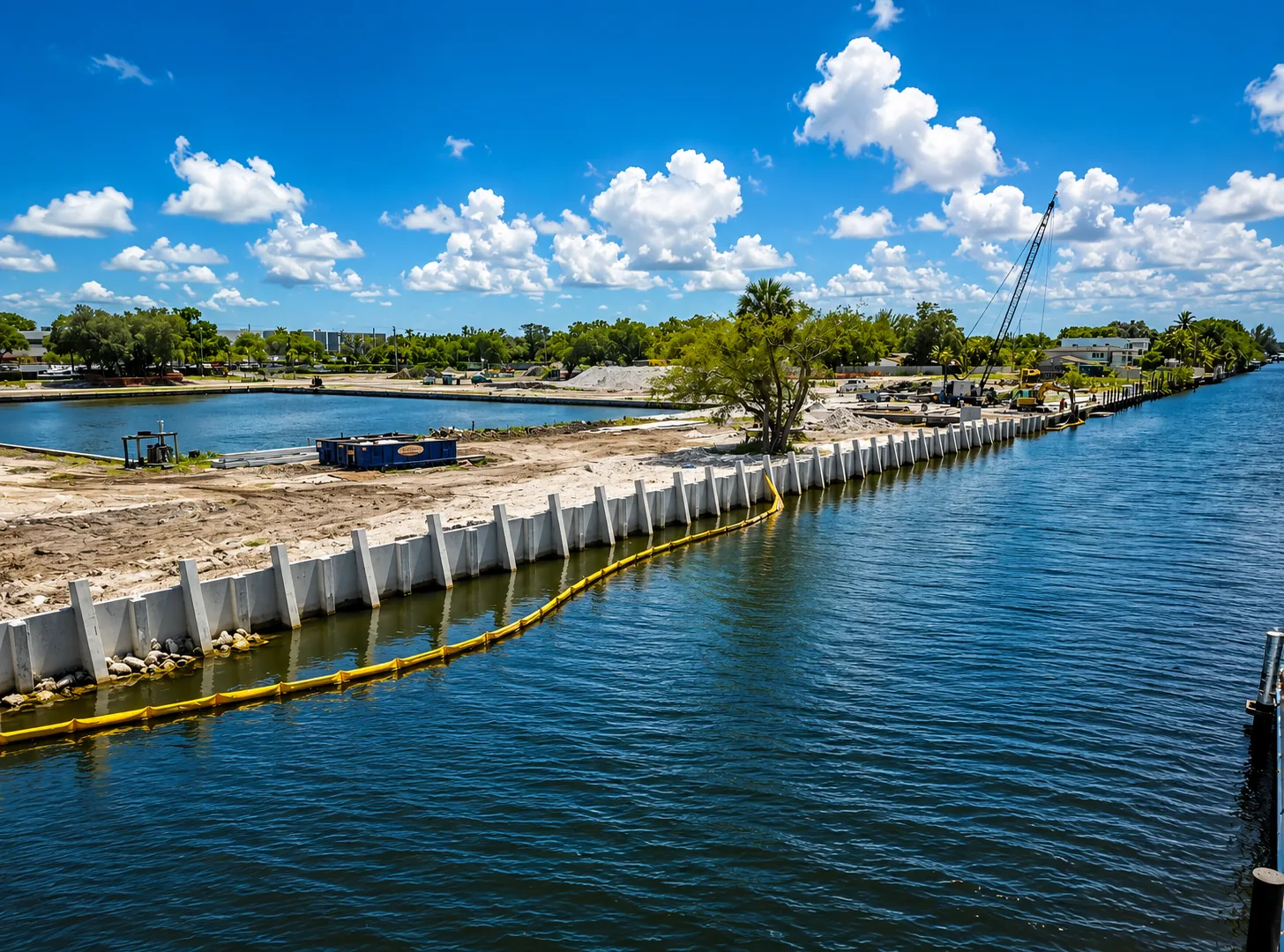 East Florida seawall construction along a canal